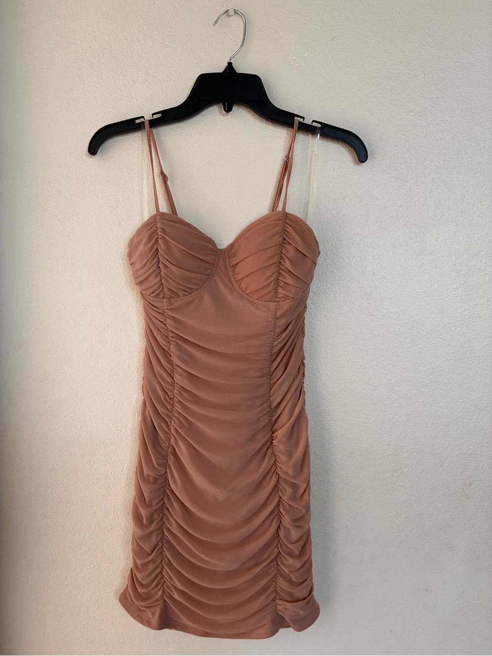 Shinestar Ruched Bustier Mini Dress in Dusty Rose